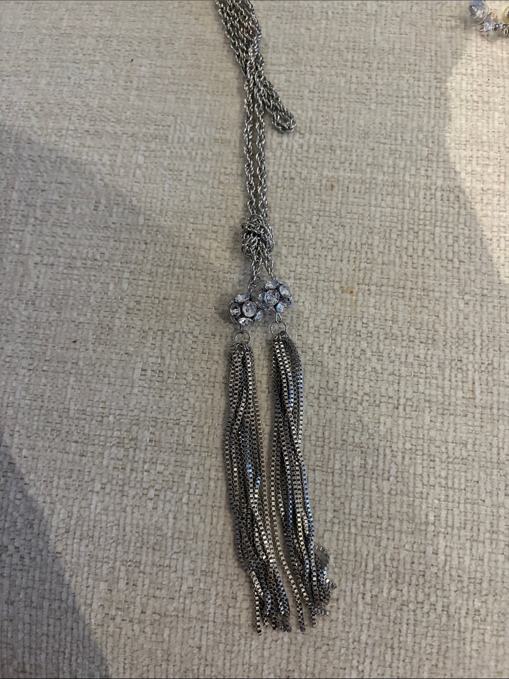 Silver Tassel Pendant Necklace with Crystal Accent